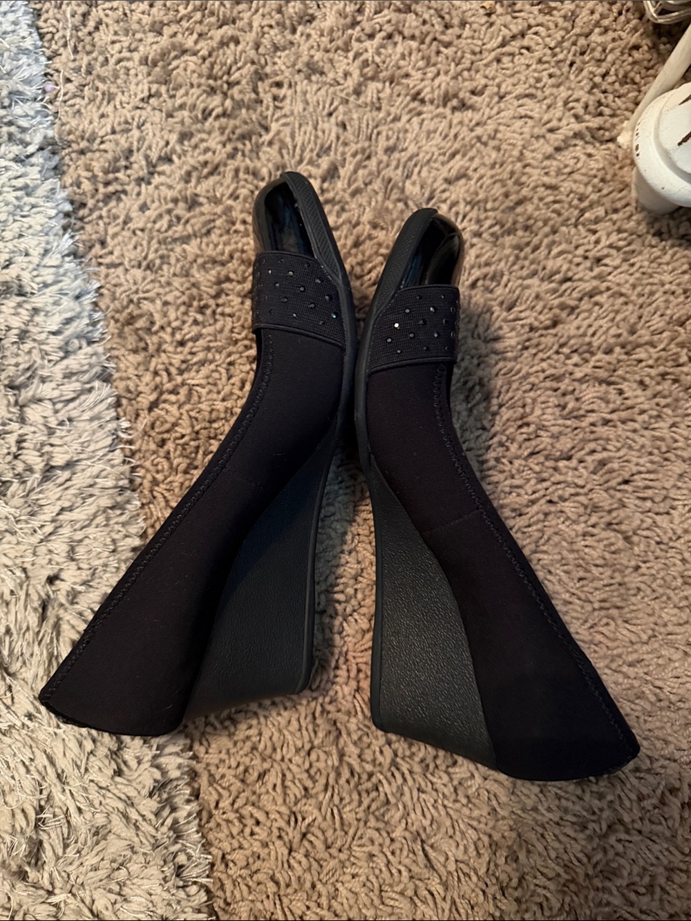 Anne Klein Sport Black Wedge Dress Shoes with Studded Patent Toe - Picture 4 of 10